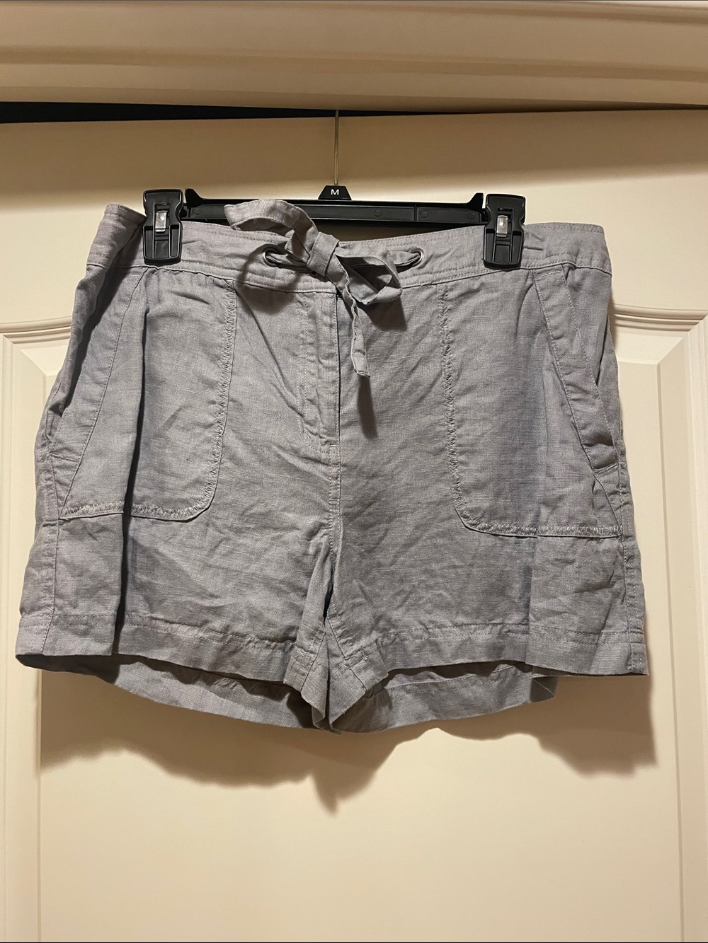Saint Tropez West Light Gray Tie-Waist Linen-Blend Shorts